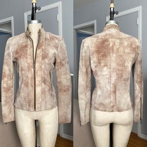 Womens suede zip up motorcycle jacket in size S beige color
